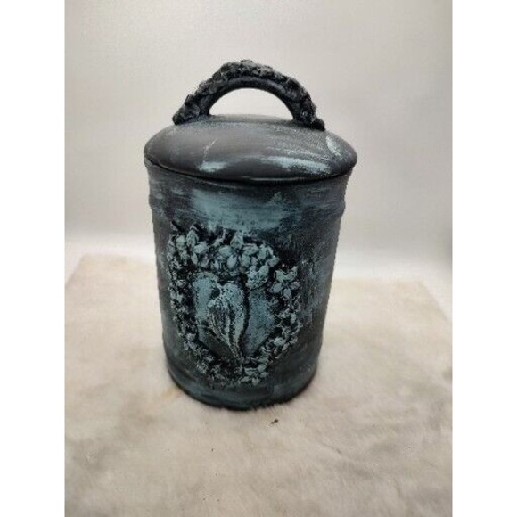 Repurposed Small  storage Canister Handmade By Me With Lid 6.5" Tall Ceramic - Picture 4 of 16